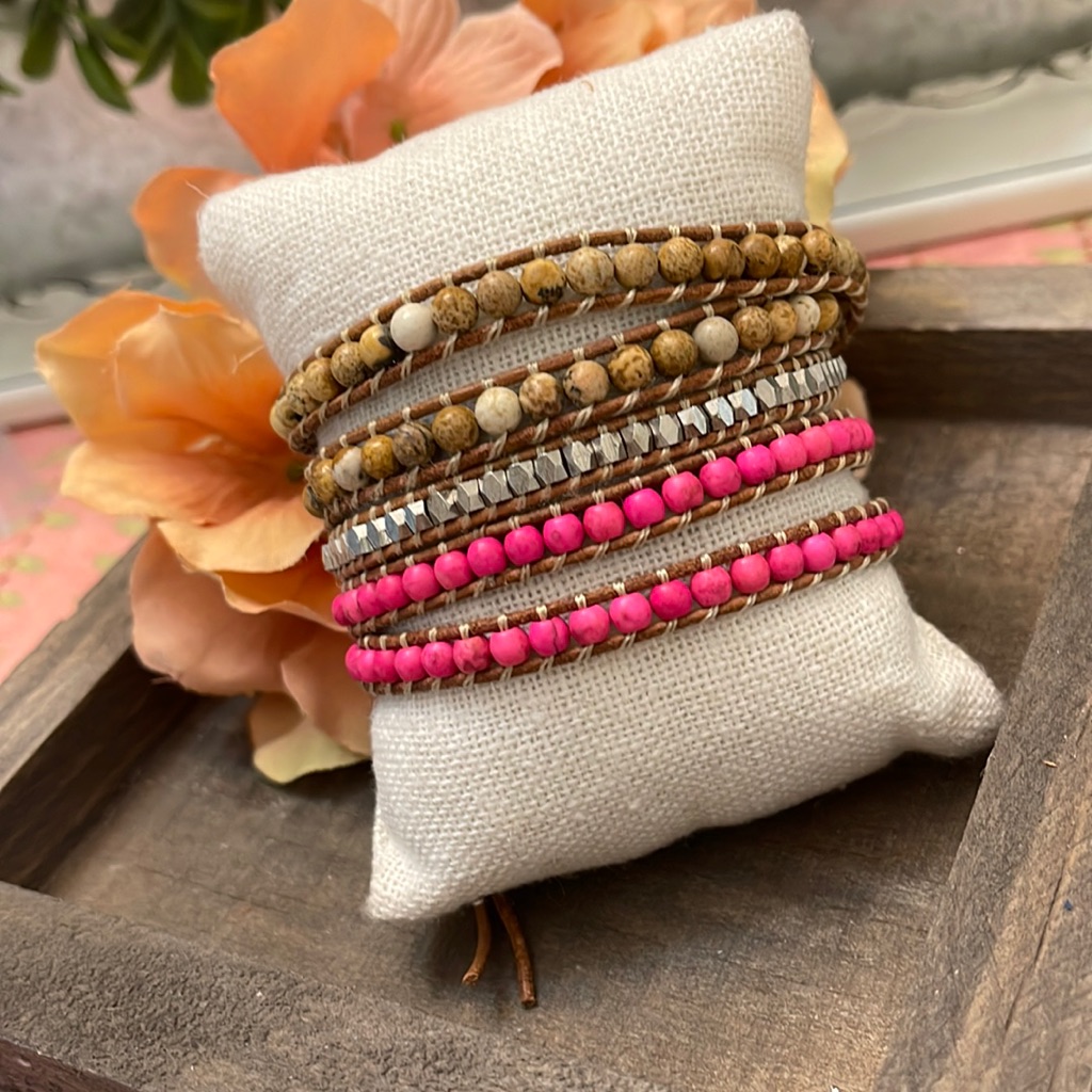 Jbloom Pink/Tan/Silver Beaded Wrap